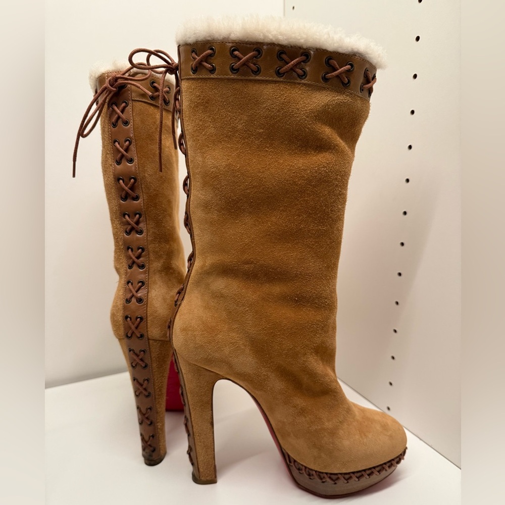 Christian Louboutin Suede Camel Heel Boots Size 38 / 7.5
